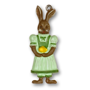 Pewter Ornament Easter Bunny Women with Egg