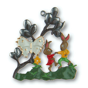 Pewter Ornament Easter Bunnies with a Butterfly