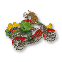Zinnfigur Hase auf Motorrad