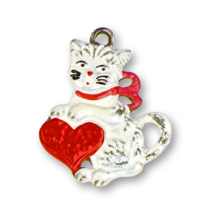 Pewter Ornament Cat with Heart
