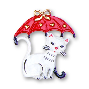 Pewter Ornament Cat under Umbrella
