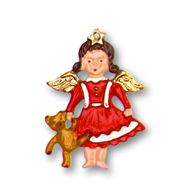 Pewter Ornament Angel with Teddy