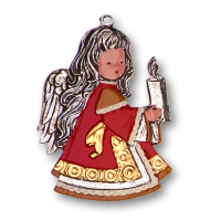 Pewter Ornament Angel with Candle